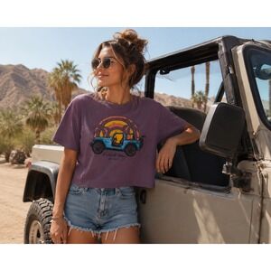 AS Colour Palmetto Moon‎ Purple Graphic Crop Tee Shirt Womens Large Retro Jeep